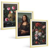 BILDER SET 3er Set - 40x60 cm Goldrahmen - Blumenschädel-Porträt Mona Lisa - Goldfarben, Kunststoff (40/60cm) - TULUP
