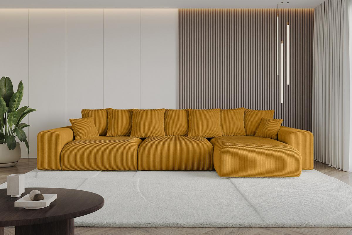 ECKSOFA Ottomane rechts ESKAR-L2 364x176x72 Currygelb Cord - Currygelb/Schwarz, Holzwerkstoff/Kunststoff (176/364cm) - ALTDECOR