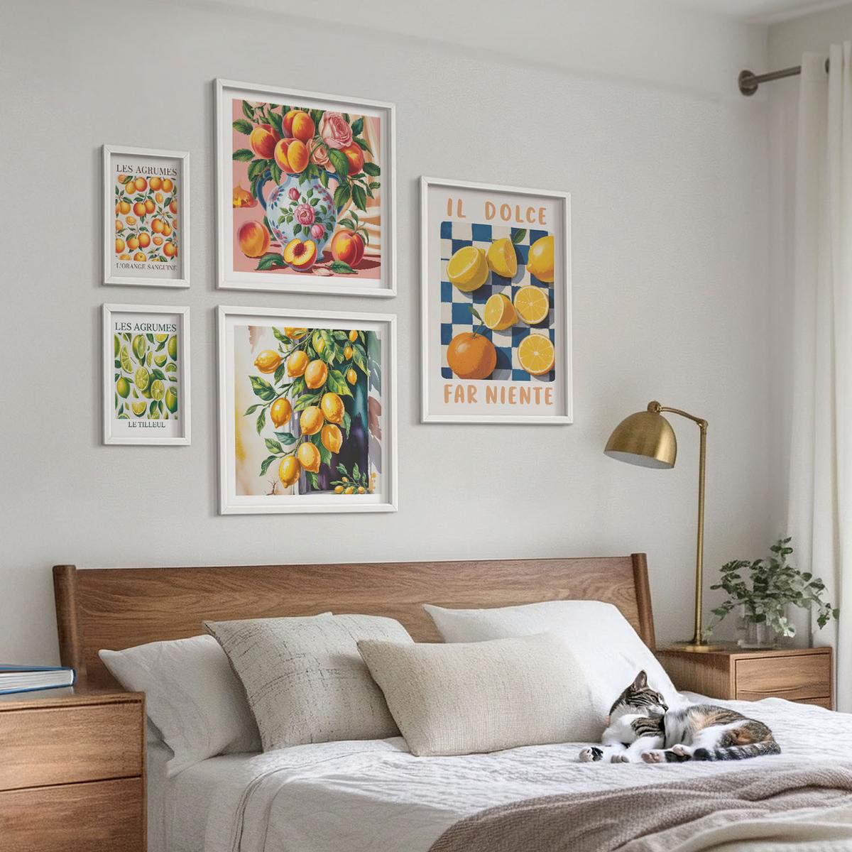BILDER SET 5er Set - 50x50 cm & 20x30 cm & 40x60 cm Weißer Rahmen - Zitronenbäume im Topf - Weiß, Kunststoff (40/60cm) - TULUP