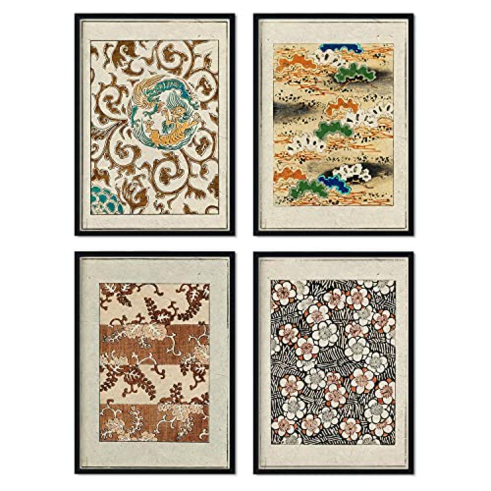 POSTER Set mit 4 mit braunen Tönen japanischen Magazins Shin Bijutsukai A4 Schwarzer Rahmen - Schwarz, Papier (29.7/3cm) - Nacnic