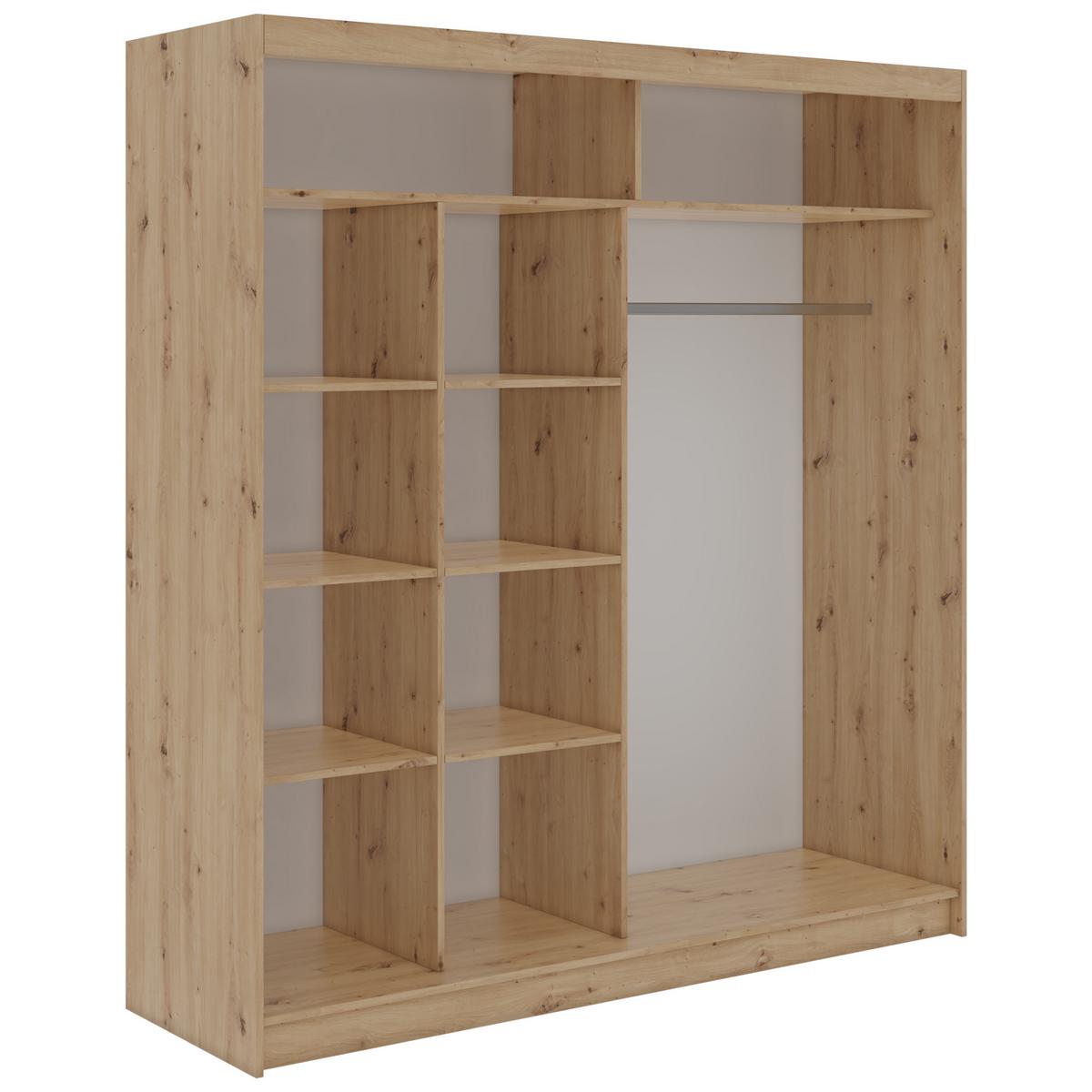 SCHWEBETÜRENSCHRANK 200 - SKORIA - Eiche Artisan mit Spiegel - Alufarben/Eiche Artisan, Holzwerkstoff/Metall (200/216/61cm) - MKS