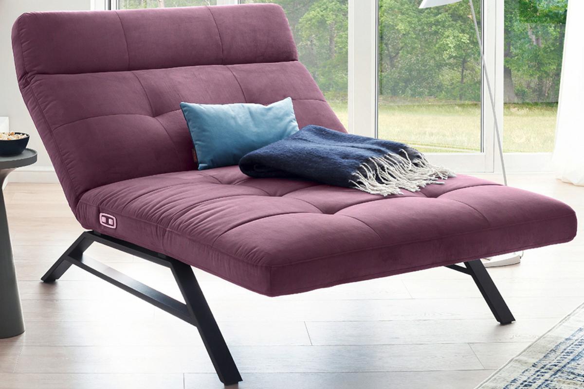 LIEGE MIT MOTORISCHER RELAXFUNKTION AMERIVA Violett Velvet Relaxfunktion - Violett/Schwarz, Textil (120/110/158cm) - KAWOLA