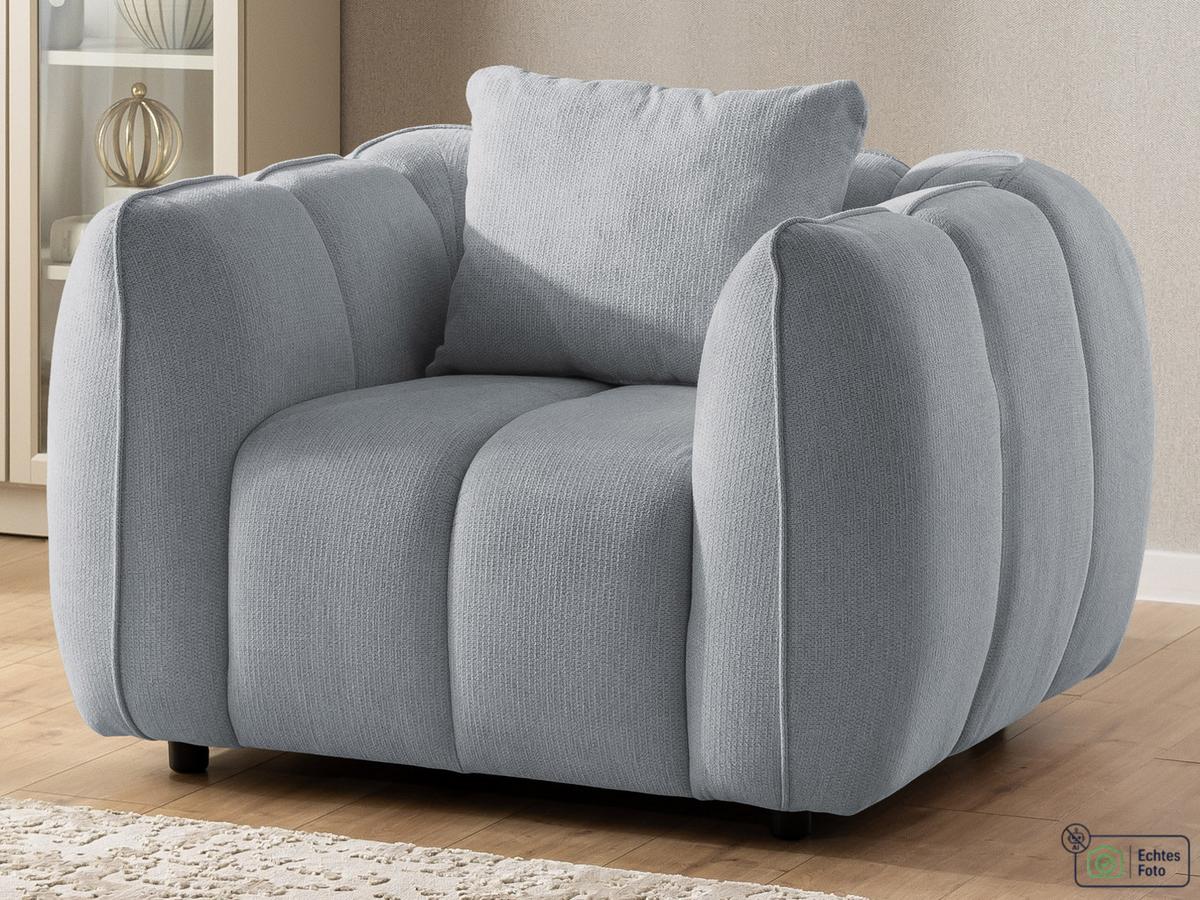 SESSEL Nubira in tief gesteppter Bubble-Optik aus weichem Grau Strukturstoff im modernen Design - Schwarz/Grau, Holz/Kunststoff (115/69/89cm) - S-Style Möbel