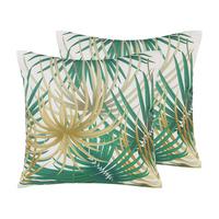GARTENKISSEN 2er-Set Palmenmuster bunt 45/45 cm Gaiana - Grün, Textil (45/45cm) - Beliani