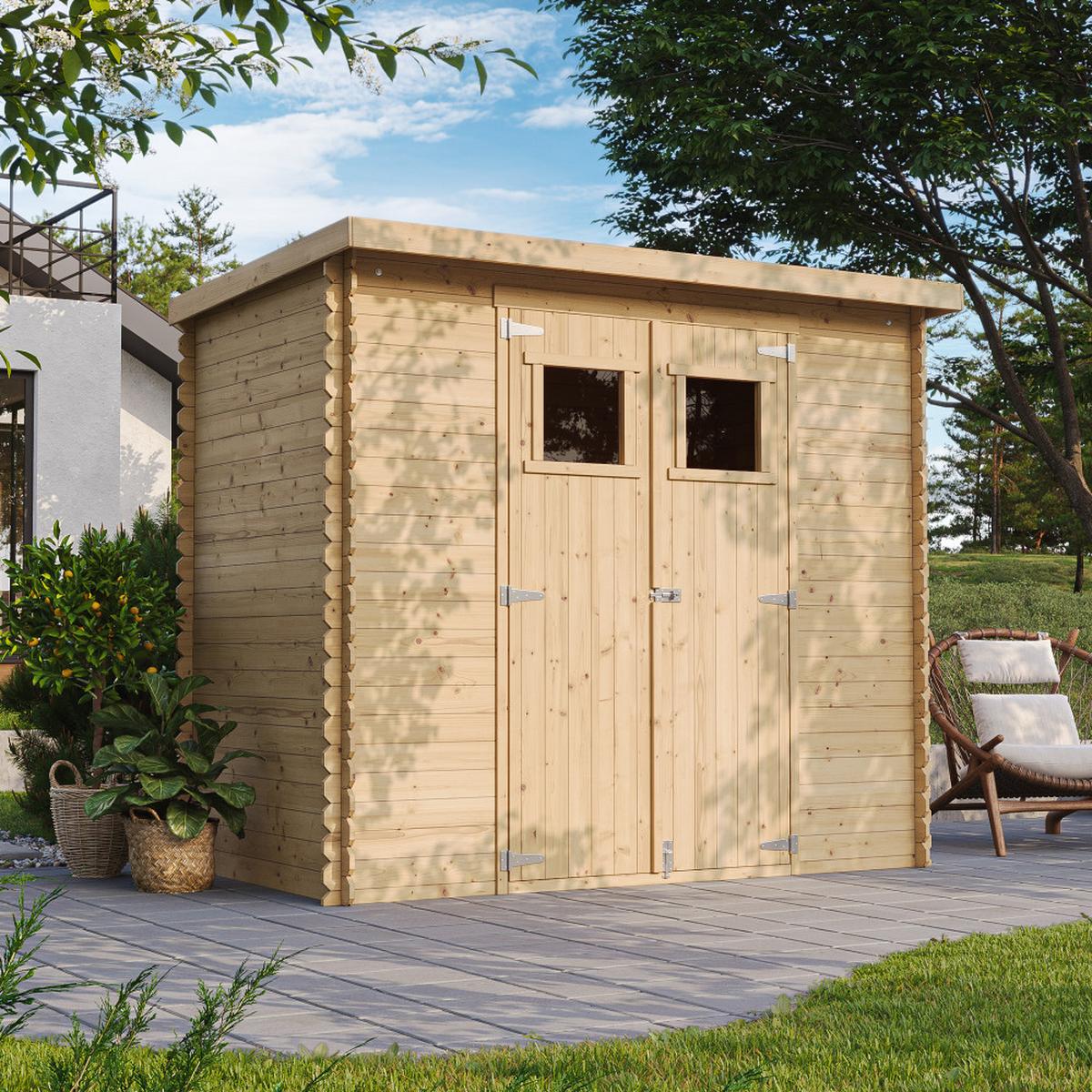 HOLZ-GARTENHAUS mit imprägniertem BodenB239xL142xH200 cm/ 2,63 m2 - M310+M310G - Beige, Holz (239/206/142cm) - Timbela
