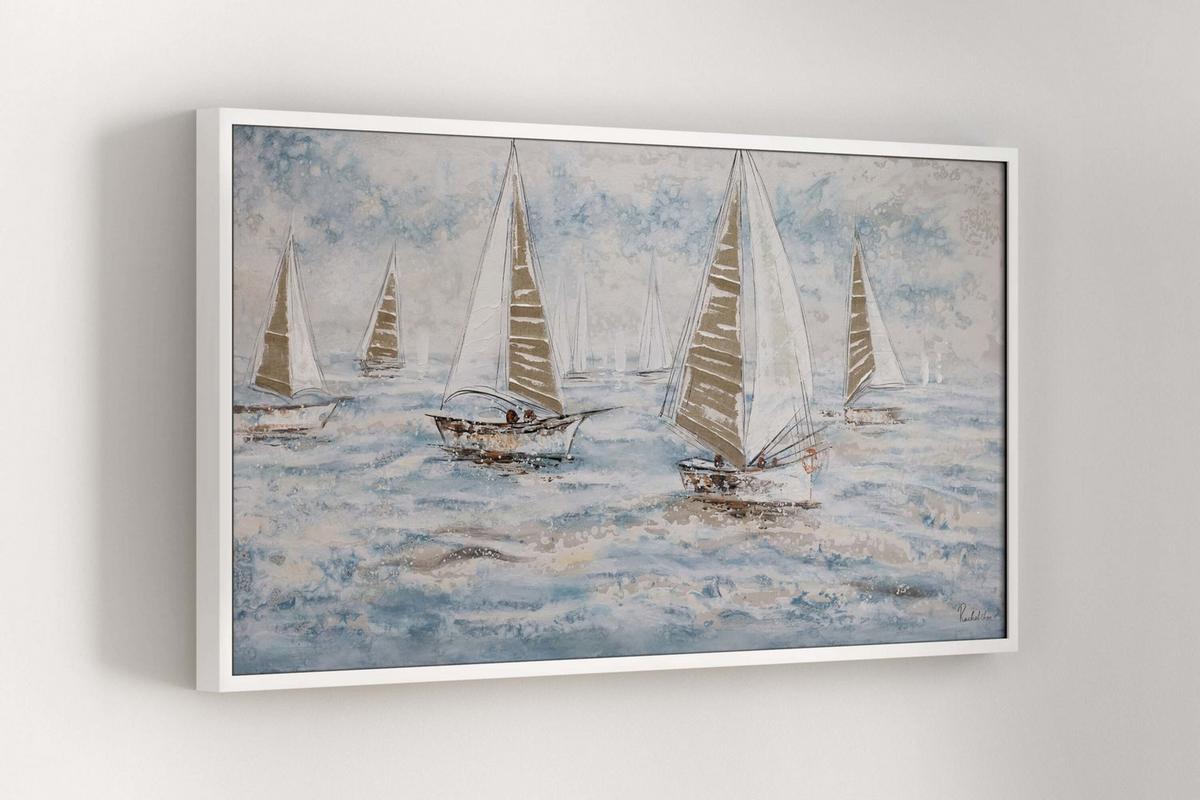 ACRYLBILD HANDGEMALT 140/70 cm - Blau/Weiß, Holz/Textil (140/70cm) - KUNSTLOFT