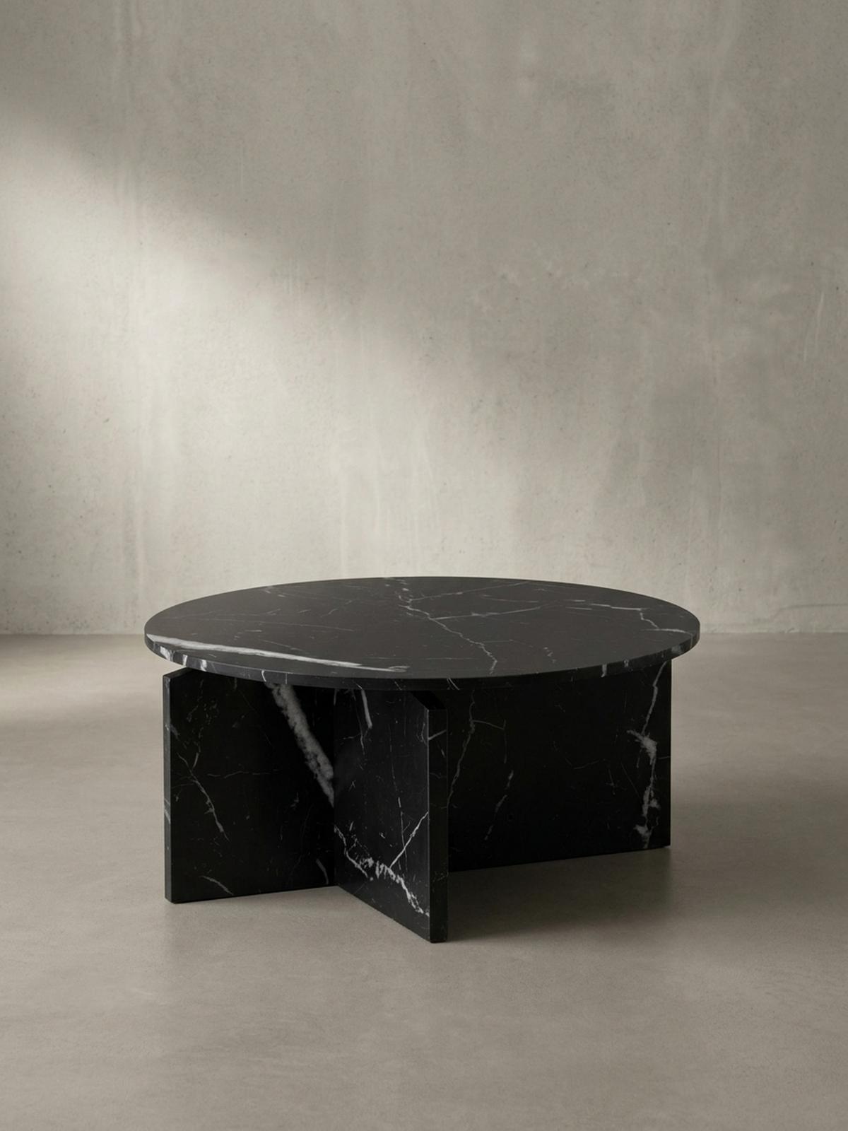 COUCHTISCH rund in Stein-Optik – modernes Design in Großformat, Schwarz 70x70x33 cm - Schwarz, Holzwerkstoff (70/70/33cm) - KADIMA DESIGN