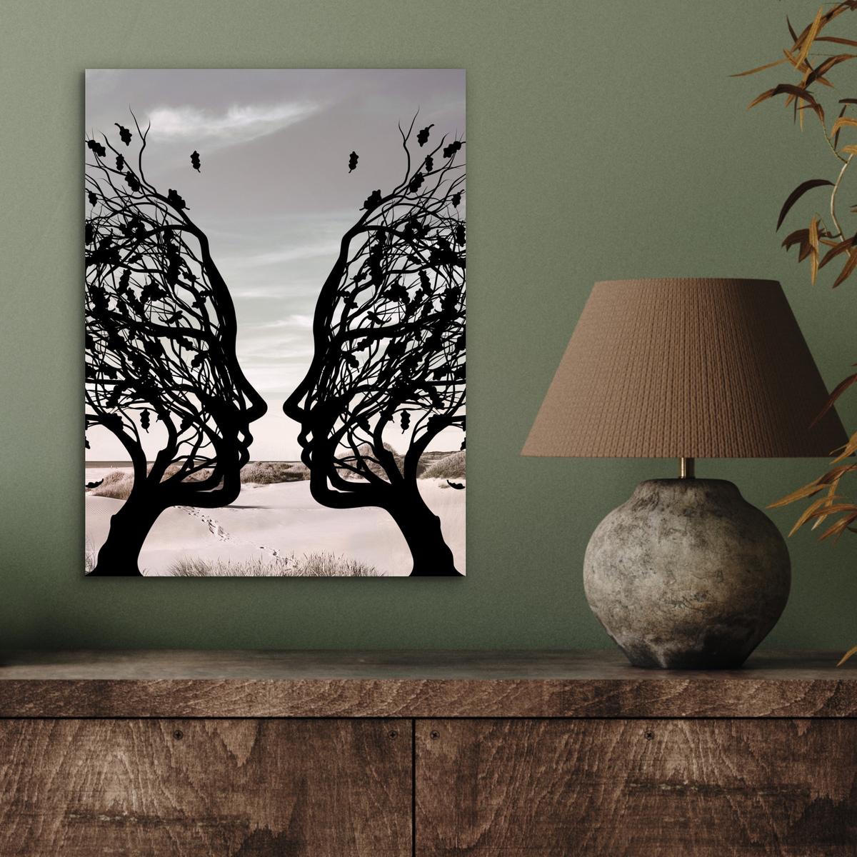 METALLBILD Strand - Meer - Menschen - Baum - Moderne Kunst 30x40 cm - Hellgrau, Metall (30/40cm) - MuchoWow