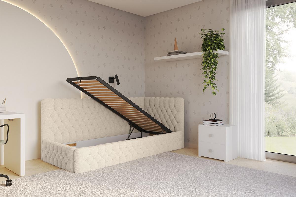 EINZELLBETT Jugendbett mit Bettkasten und Matratze H3/H4, Links - MULY 100x200 Dunkelbeige - Cappuccino, Holzwerkstoff/Textil (100/200cm) - ALTDECOR