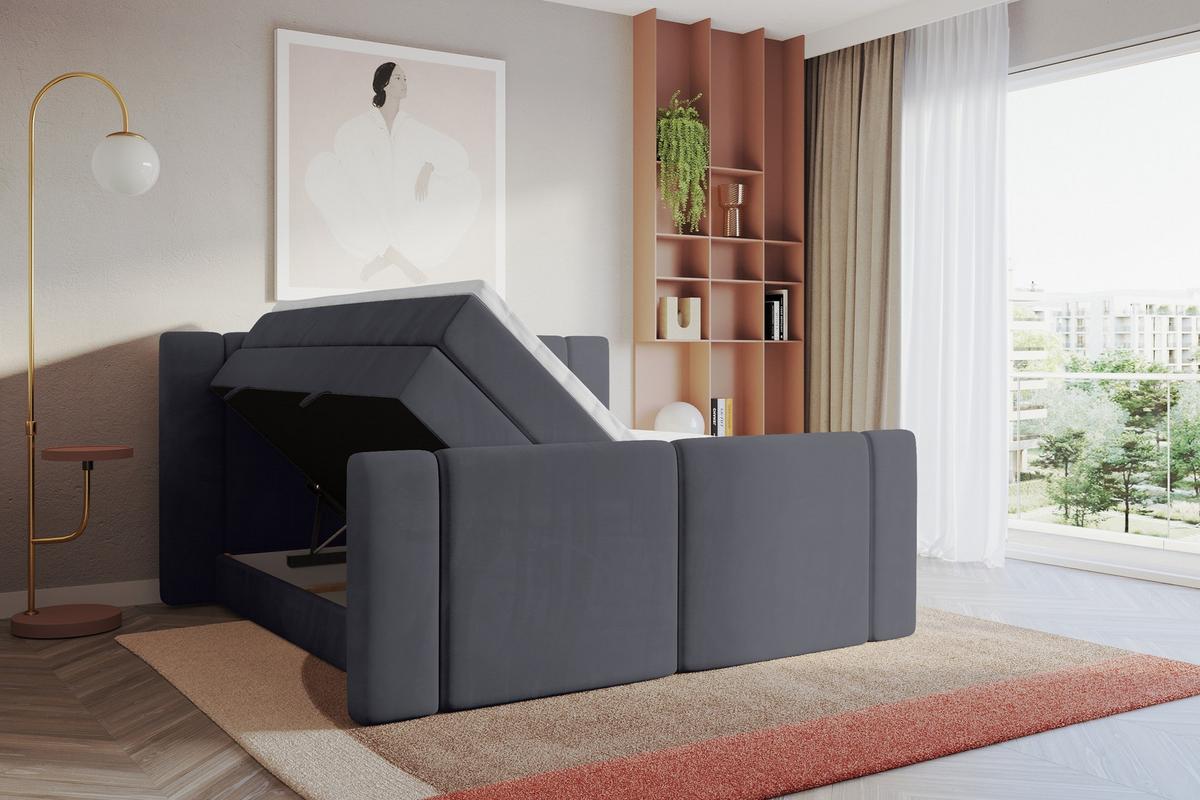 BOXSPRINGBETT mit Matratze H3/H4 - EVON KING Zanozek - 180x200 cm Dunkelgrau - Dunkelgrau, Holzwerkstoff (180/200cm) - ALTDECOR
