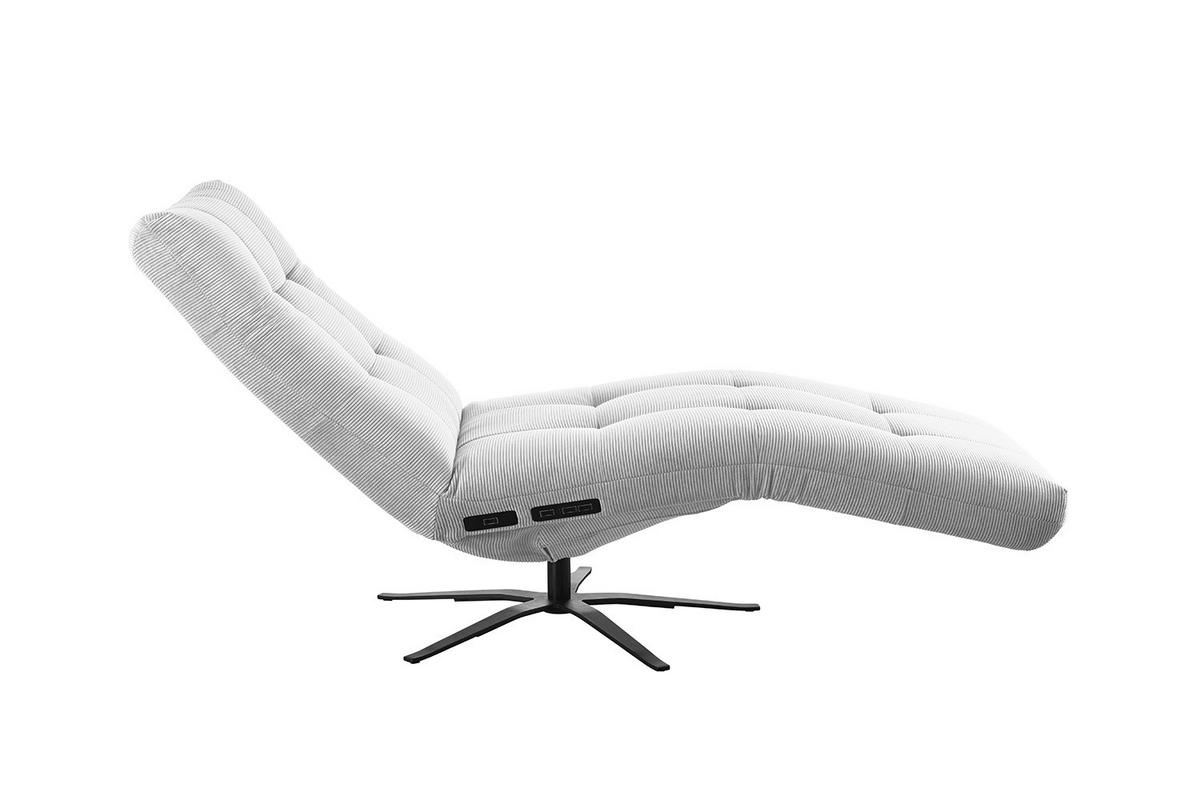RELAXLIEGE LETICIA Silber Cord Drehbar (360°), Relaxfunktion - Silberfarben/Schwarz, Textil/Metall (82/115/156cm) - KAWOLA