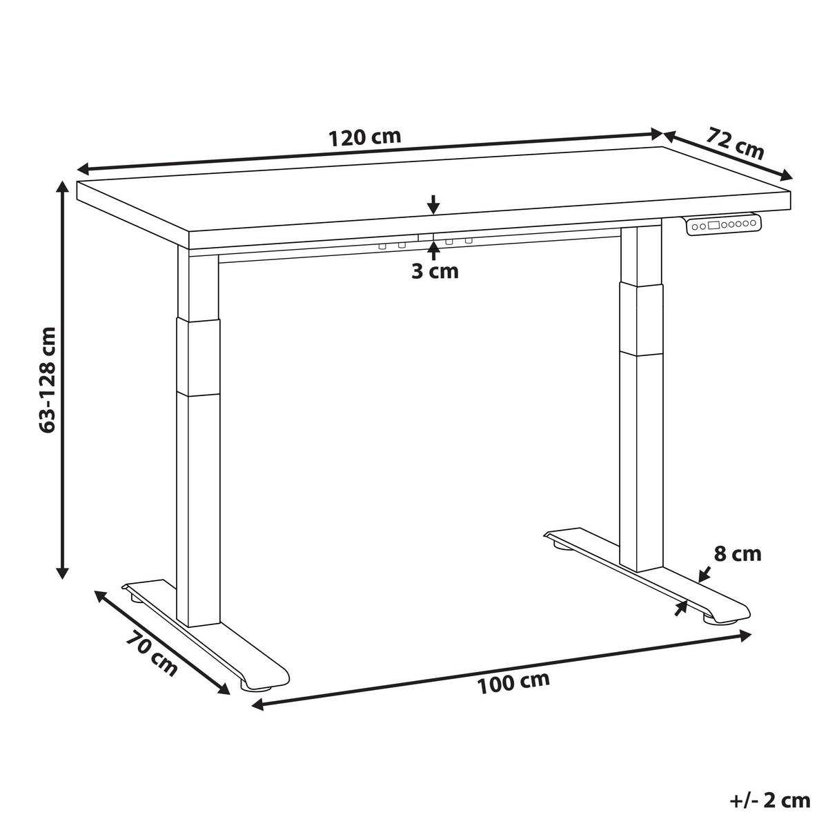 SCHREIBTISCH braunweiß 120/72 cm elektrisch höhenverstellbar Destin III - Dunkelbraun/Weiß, Holz (72/120/63cm) - Beliani