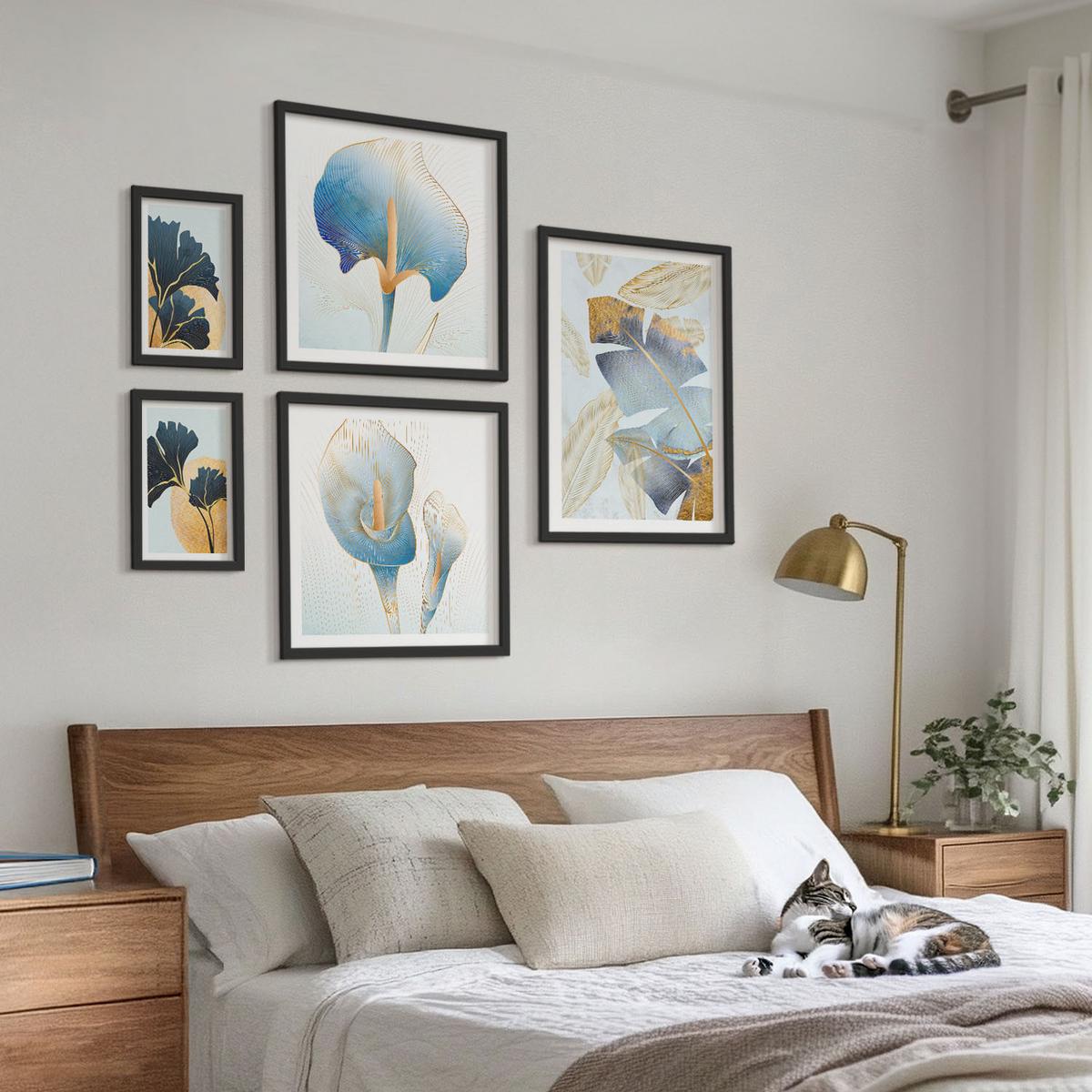 BILDER SET 5er Set - 50x50 cm & 20x30 cm & 40x60 cm Schwarzer Rahmen - Zitronenweinporträt Kahlo - Schwarz, Kunststoff (40/60cm) - TULUP