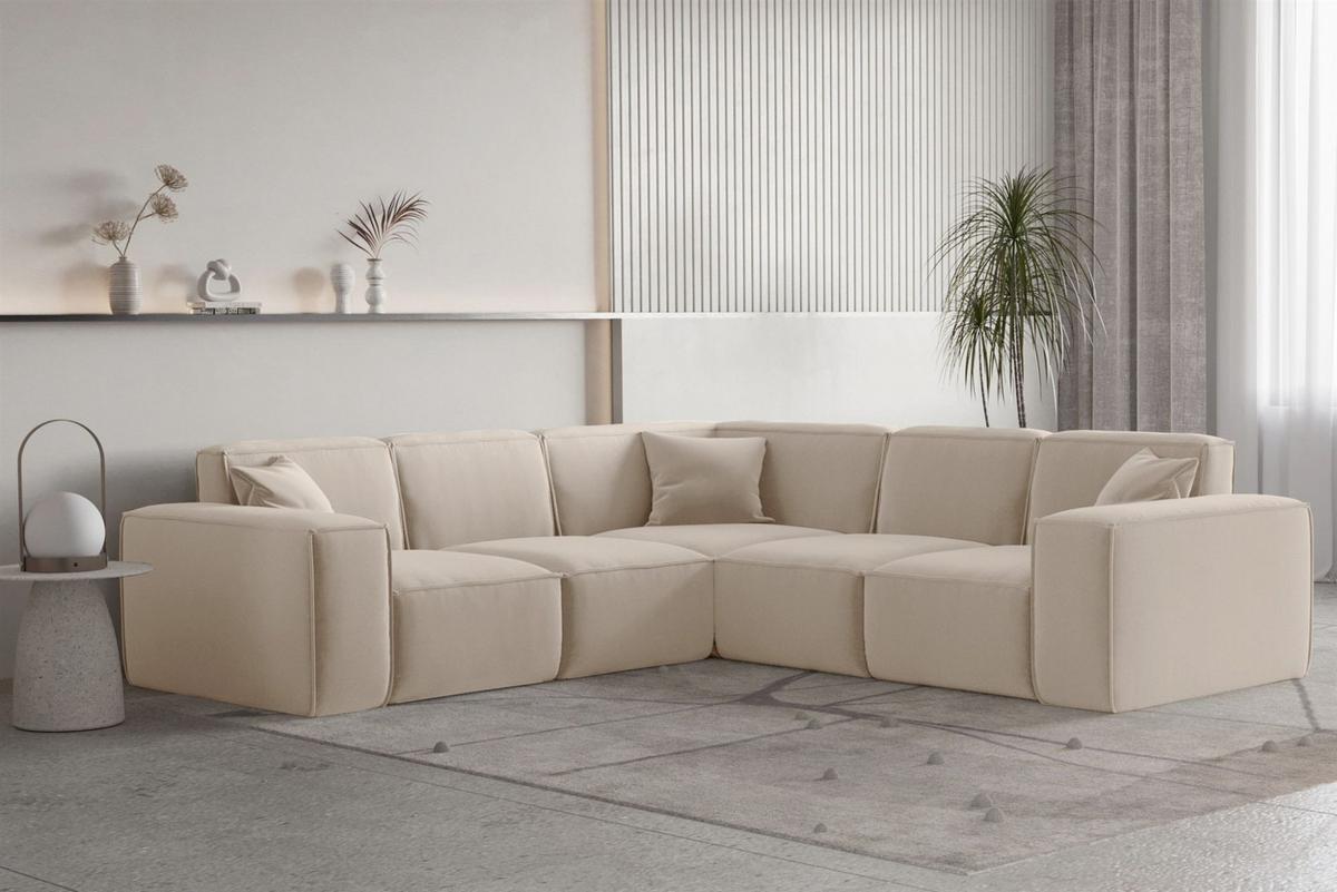 ECKSOFA Univ Celes Premium Opera Velvet - Sandfarben, Holzwerkstoff/Textil (246/246cm) - Fun Möbel