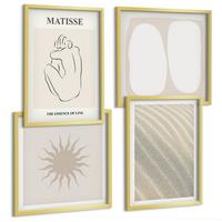 BILDER SET 4er Set - 50x50 cm & 40x60 cm Goldrahmen - Minimalistische Sandwellen - Goldfarben, Kunststoff (50/50cm) - TULUP