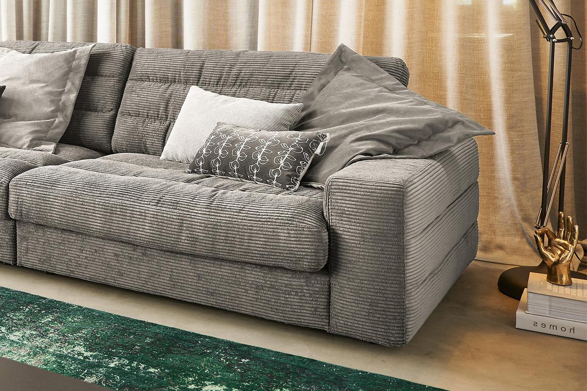ECKSOFA XL LANA Steingrau Cord - Greige/Schwarz, Textil (416/205cm) - KAWOLA