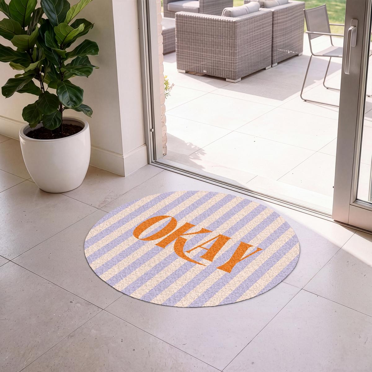 FUSSMATTE Lila – Orange – Streifen – Okay 90x90 cm - Flieder, Kunststoff (90/0.4cm) - MuchoWow
