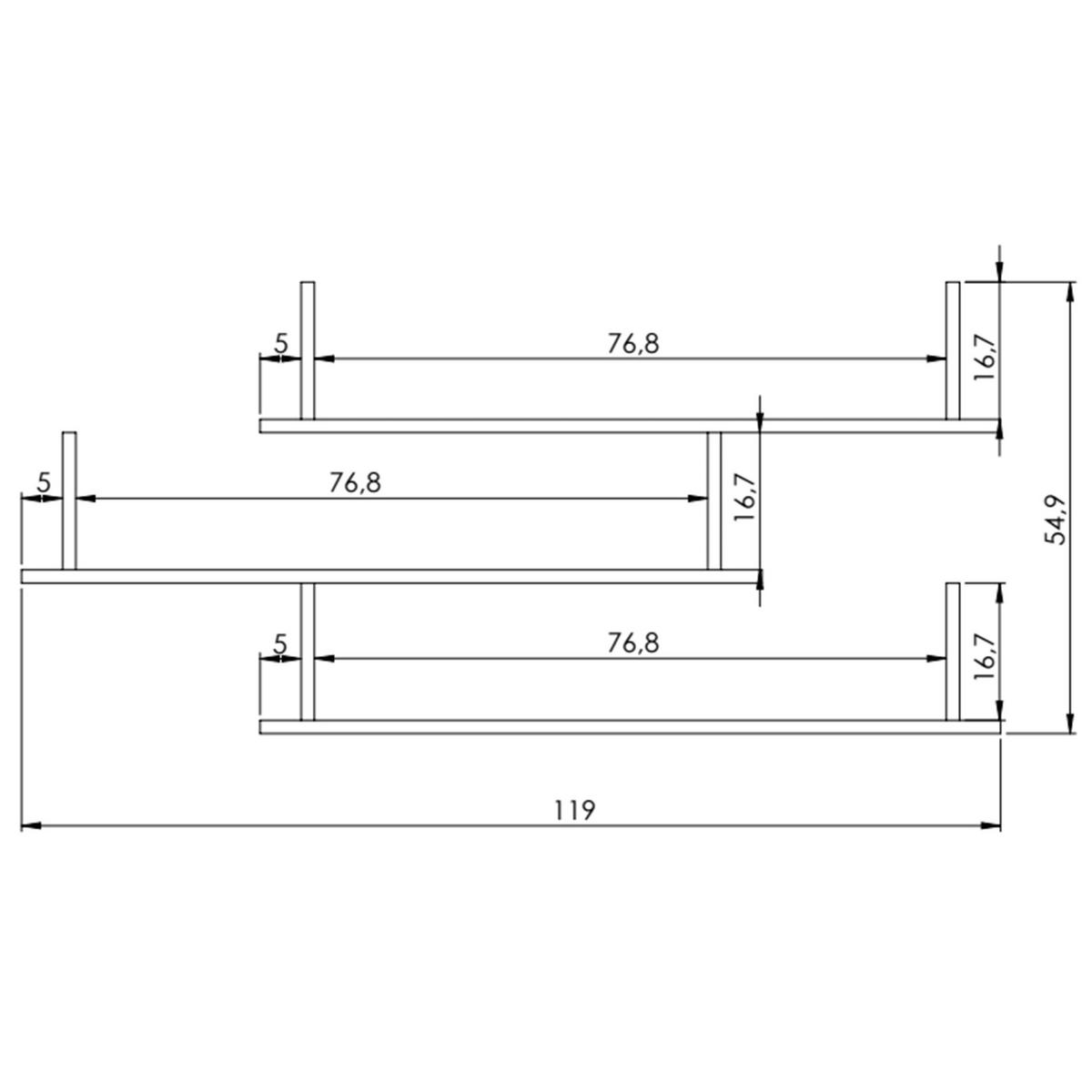 WANDREGAL mit 3 Böden Kassi 119 cm - Weiß, Holzwerkstoff (119/54.9/18cm) - Selsey
