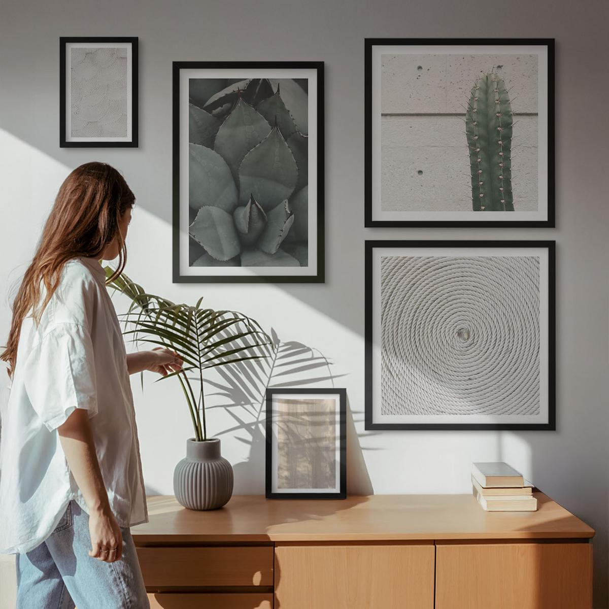 BILDER SET 5er Set - 50x50 cm & 20x30 cm & 40x60 cm Schwarzer Rahmen - Sommerliche Texturen aus den Tropen - Schwarz, Kunststoff (40/60cm) - TULUP