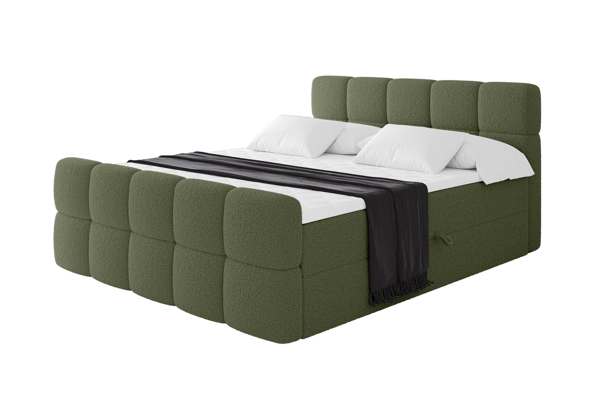 BOXBETT mit Matratze H4 - FAMA-Z - 180x200 cm Grün Quelle - Grün, Holzwerkstoff - ALTDECOR