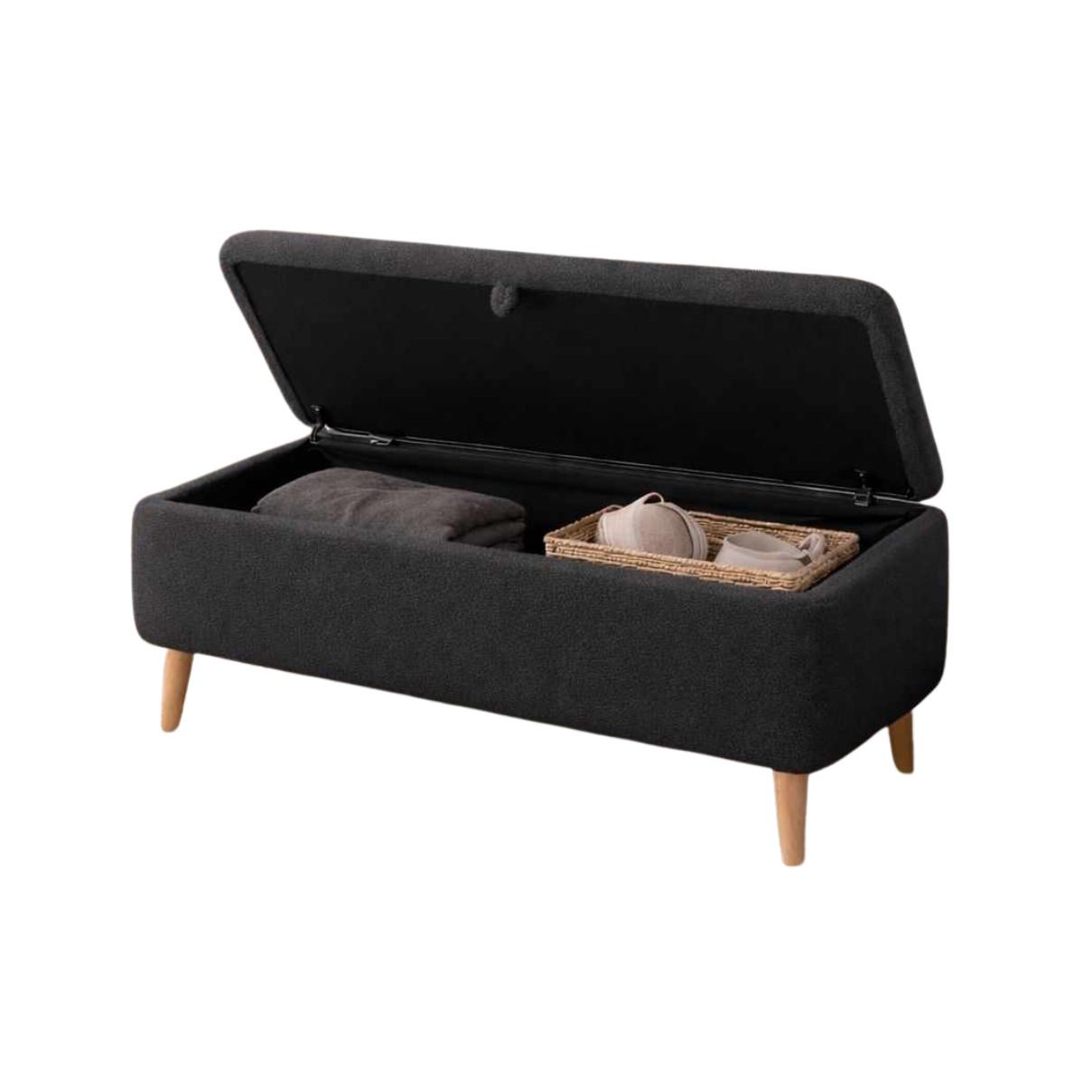 AUFBEWAHRUNGSBANK aus Bouclé-Stoff 30/45/90 cm - Anthrazit, Holzwerkstoff (30/45/26cm) - Calicosy