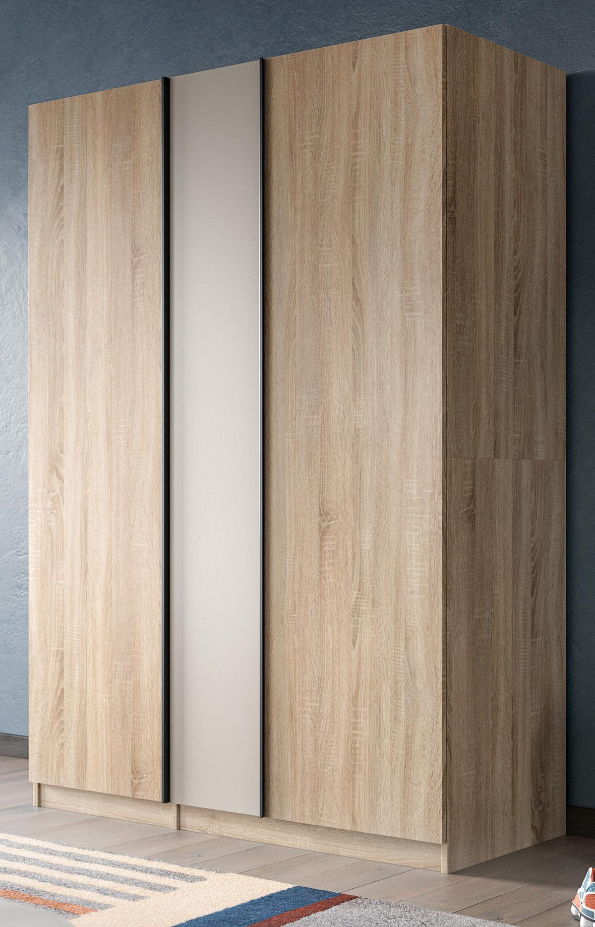 KLEIDERSCHRANK Eiche Sonoma, Kaschmir 3-türig 130 x 183 cm, Drehtürenschrank inklusive Einlegeböden - Kaschmir/Eichefarben, Holzwerkstoff/Kunststoff (130/183/53cm) - Inn.Furn
