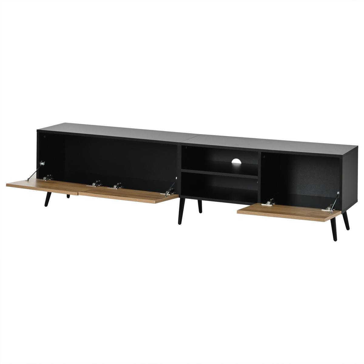 TV-LOWBOARD 180cm Schwarz & Holzoptik für 75 Zoll TV, 3 Türen & Kabelmanagement - Naturfarben, Holzwerkstoff (180/45/33.5cm) - Urban Meuble