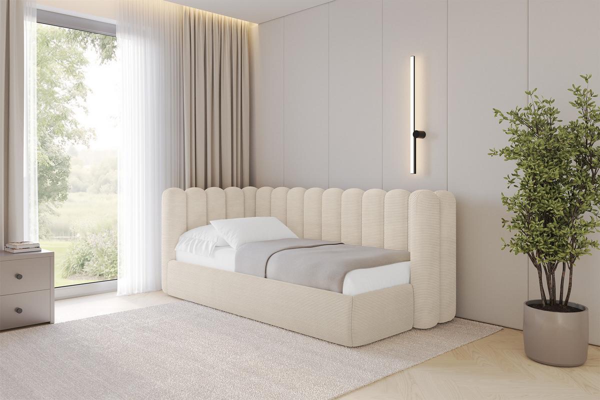 EINZELLBETT Jugendbett mit Bettkasten und Matratze H3/H4, Rechts - HUGY 100x200 Beige - Creme, Holzwerkstoff/Textil (100/200cm) - ALTDECOR