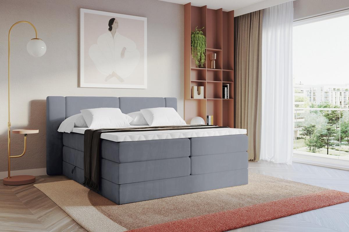 BOXSPRINGBETT mit Matratze H3/H4 - EVON KING - 180x200 cm Grau - Grau, Holzwerkstoff (180/200cm) - ALTDECOR