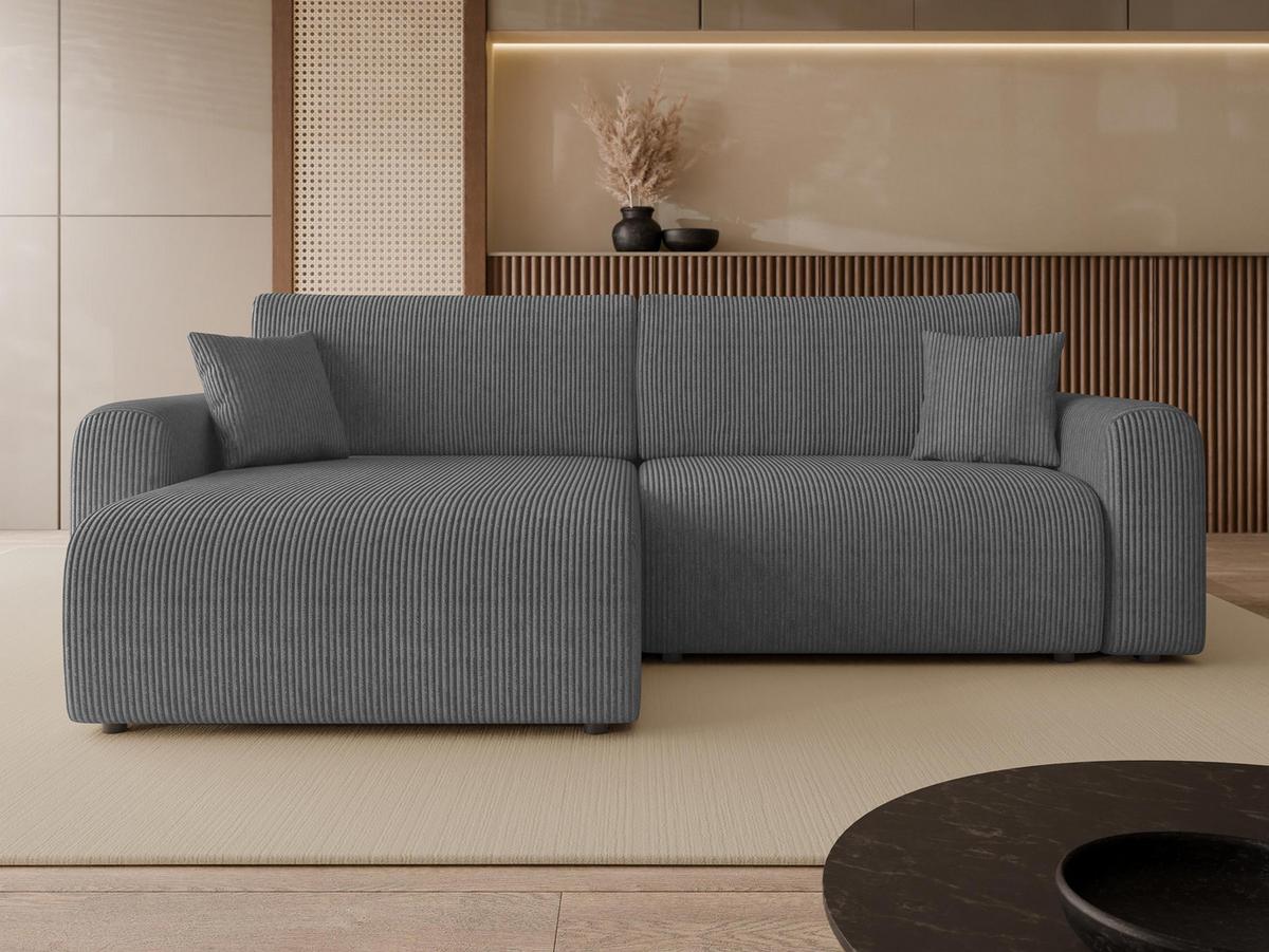 ECKSOFA Floryn L Cord - Schwarz/Grau, Holz/Kunststoff (245/145cm) - MIRJAN24