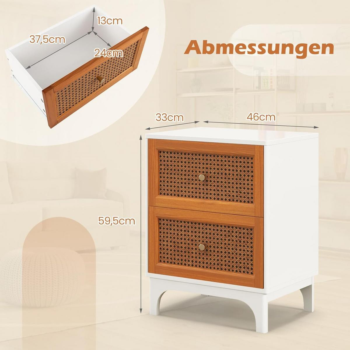 NACHTTISCH Weiß - Weiß, Holz - COSTWAY