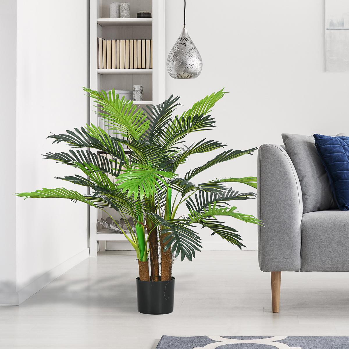 KÜNSTLICHE Pflanzen, Kunst Palme, 100 cm Kunstpflanze mit 27 Zweige Grün - Grün, Kunststoff (100cm) - HOMCOM
