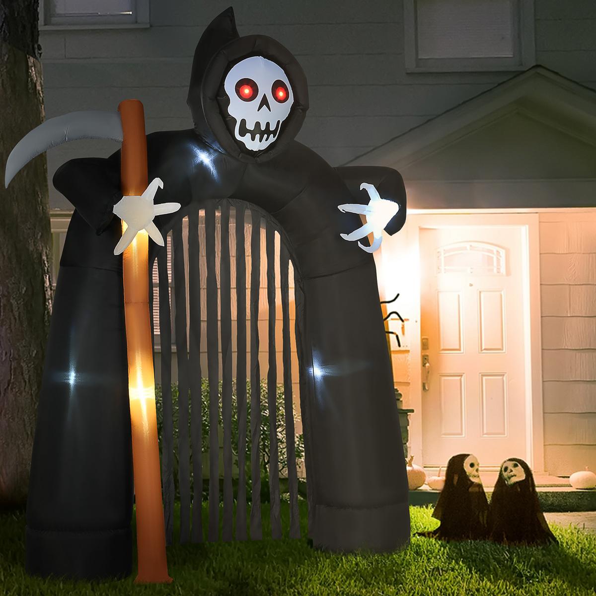 2,85 m große Halloween-Gartendeko Sensenmann selbstaufblasbar LED-Beleuchtung - Schwarz, Kunststoff (65/285/230cm) - HOMCOM
