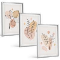 BILDER SET 3er Set - 40x60 cm Silberner Rahmen - Pastellfarbene Pflanzenzeichnungen - Silberfarben, Kunststoff (40/60cm) - TULUP