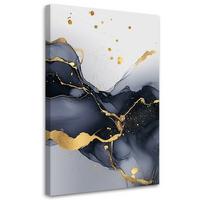 LEINWANDBILD Schwarz-weißer Marmor mit Gold 60x90cm - Grau, Textil (60/90cm) - Feeby
