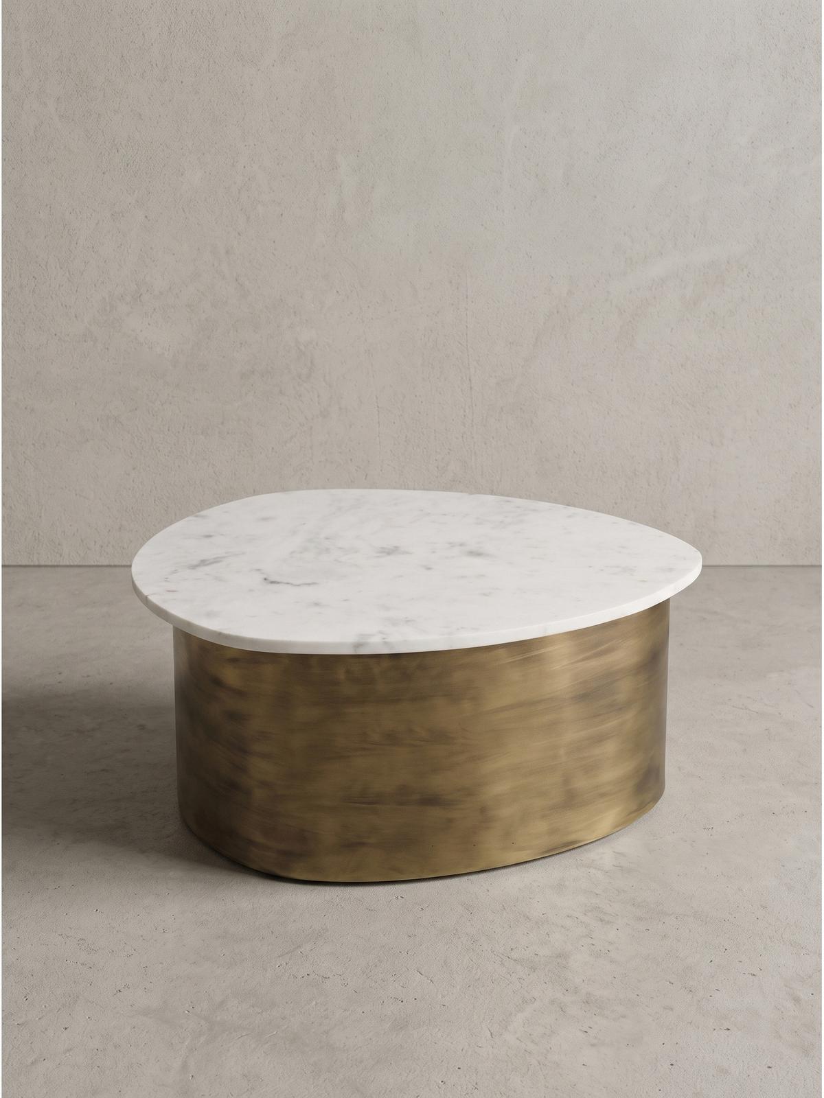COUCHTISCH VIGEVANO, Marmor, handgefertigt, Weiß-Gold, 63 x 63 x 30 cm - Goldfarben, Stein/Metall (63/63/30cm) - KADIMA DESIGN
