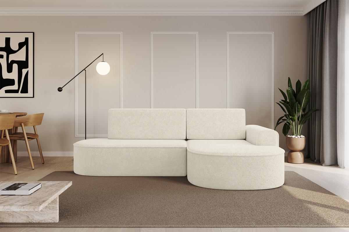 ECKSOFA mit Schlaffunktion und Bettkasten Ottomane Rechts MARI-L1-S - 283x167x73 cm Creme Tissu - Creme/Schwarz, Holzwerkstoff/Kunststoff (167/283cm) - ALTDECOR