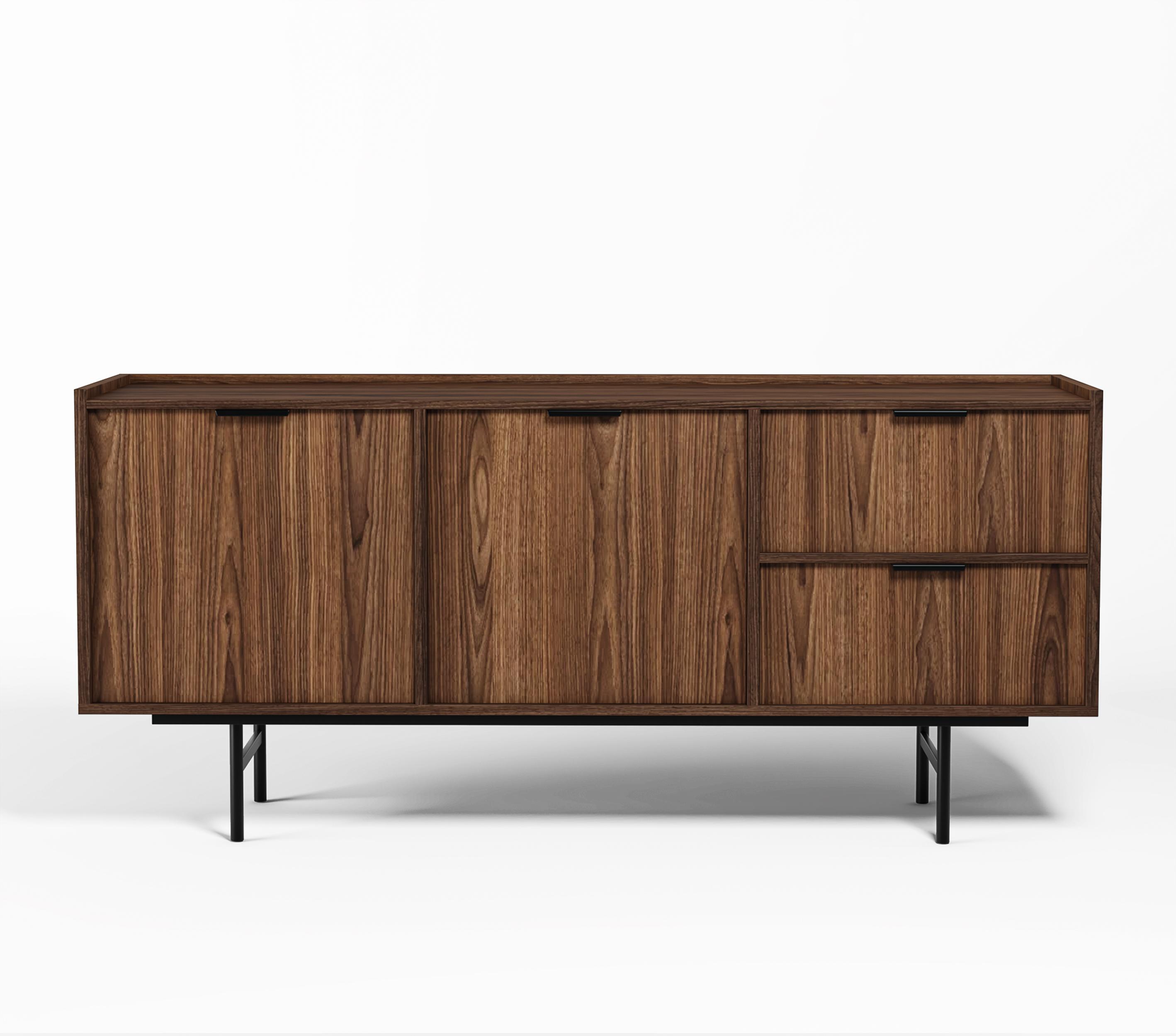 SIDEBOARD Nordiva 2T 2S Warmia Walnut 150/68/40 cm – Metallgestell - Walnussfarben/Schwarz, Holzwerkstoff/Metall (150/68/40cm) - AX Living
