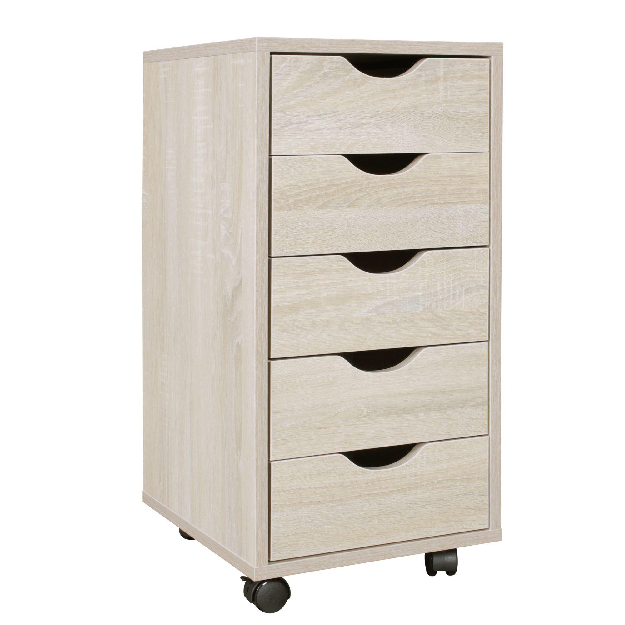 ROLLCONTAINER – MDF-Holz, Sonoma, 5 Schubladen, Rollen, für Büro oder Wohnzimmer - Beige/Schwarz, Holz/Kunststoff (38/64/33cm) - KADIMA DESIGN