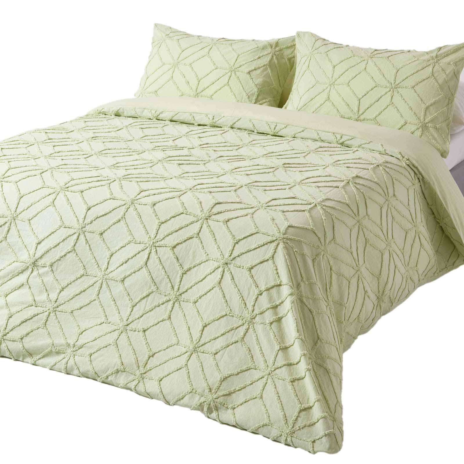 BETTWÄSCHE Perkal getuftet - Salbeigrün, Textil (135/200cm) - Homescapes