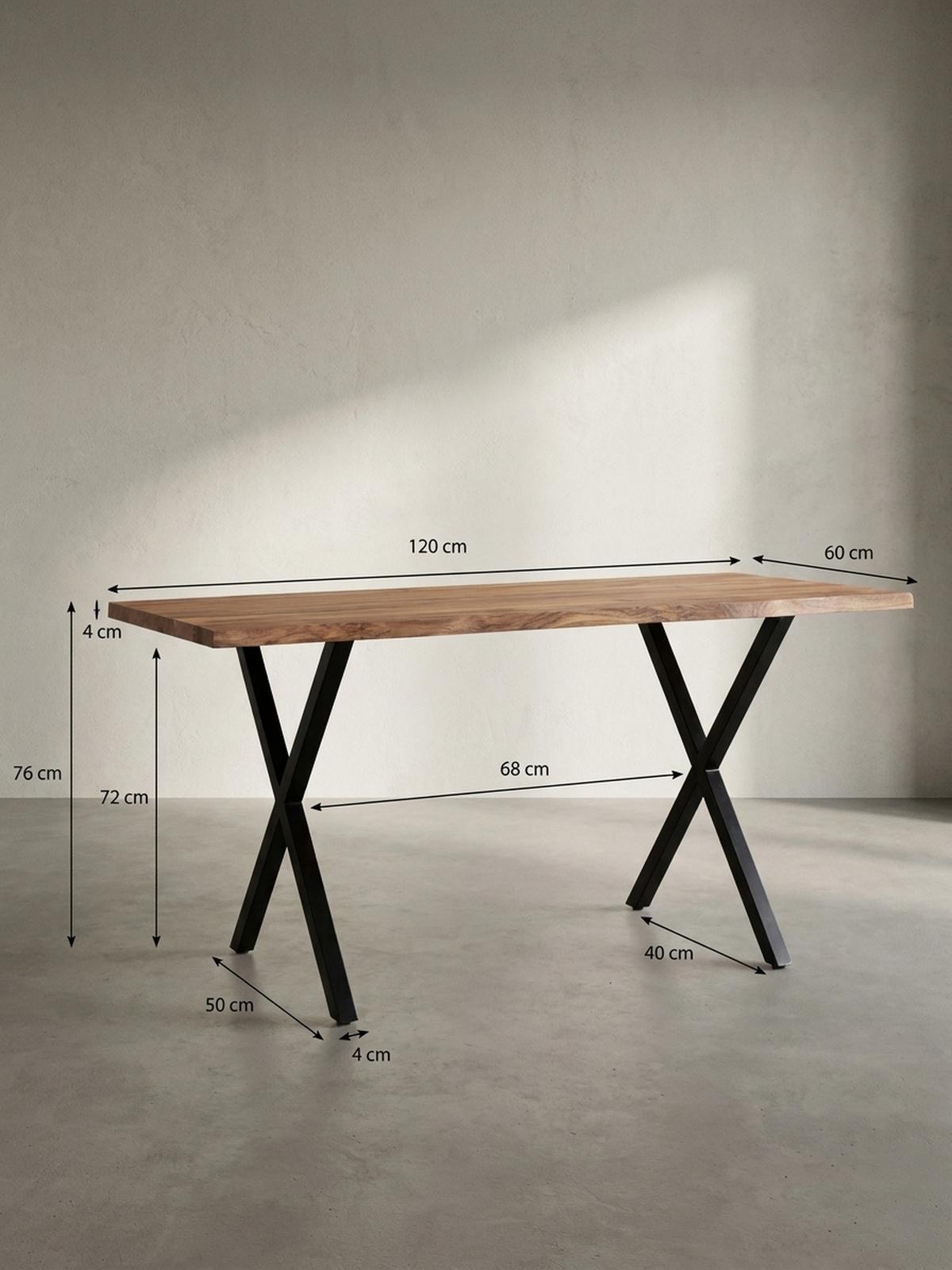 ESSTISCH Massivholz Metall X-Gestell Baumkante Industrial KRETA, Goldbraun-Schwarz 120x60x76 cm - Schwarz/Braun, Holz/Metall (60/120/76cm) - KADIMA DESIGN