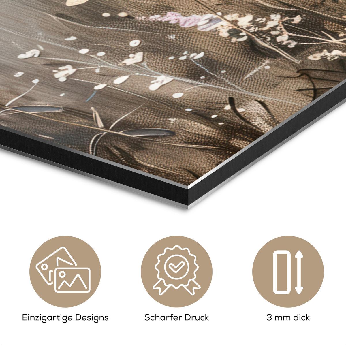 METALLBILD Blumen - Rosa - Modern - Beige 60x80 cm - Beige, Metall (60/80cm) - MuchoWow