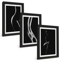 BILDER SET 3er Set - 20x30 cm Schwarzer Rahmen - Schwarz-weiße weibliche Silhouetten - Schwarz, Kunststoff (20/30cm) - TULUP