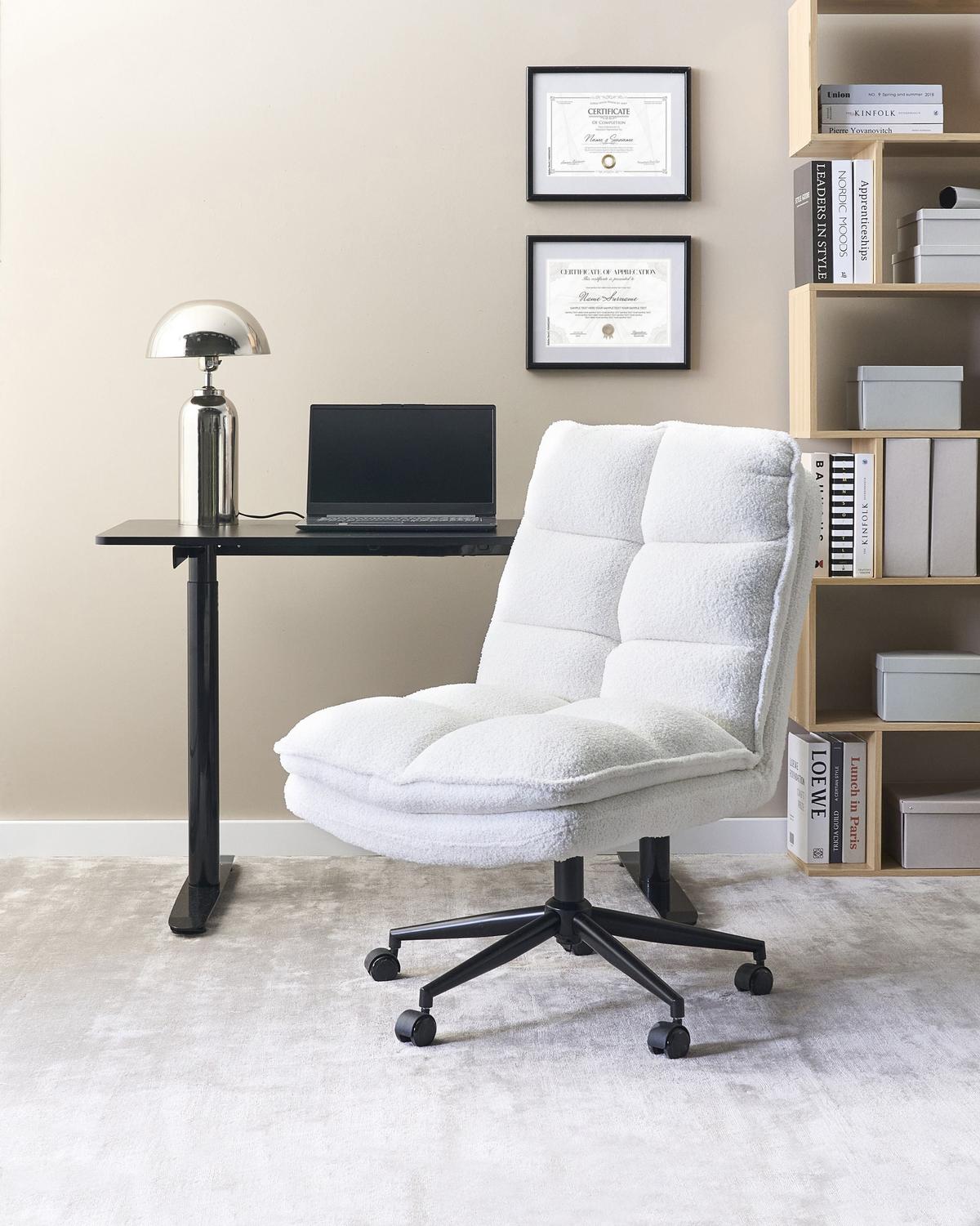 BÜROSTUHL Bouclé Weiß Addison - Weiß, Textil (56/98/64cm) - Beliani