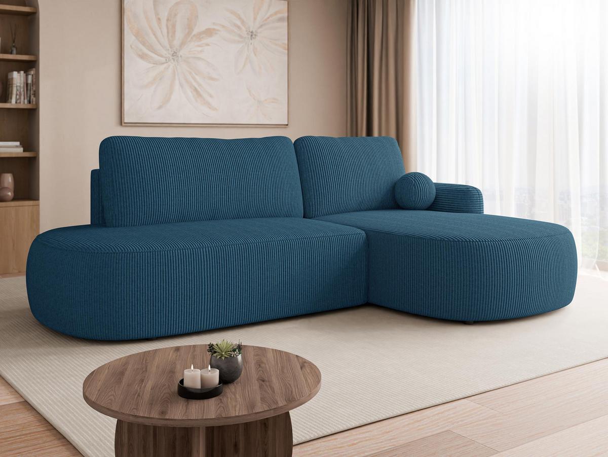 ECKSOFA Loridu O Cord, Seite: Rechts - Blau/Schwarz, Holz/Kunststoff (274/174cm) - MIRJAN24
