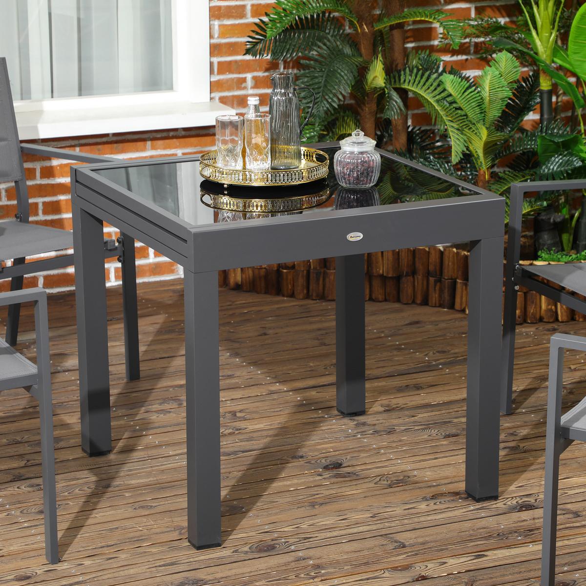 GARTENTISCH, Klappbarer Tischplatte, Balkontisch Terrassentisch, Alu, Glas, Schwarz - Schwarz, Metall (160/80/75cm) - Outsunny