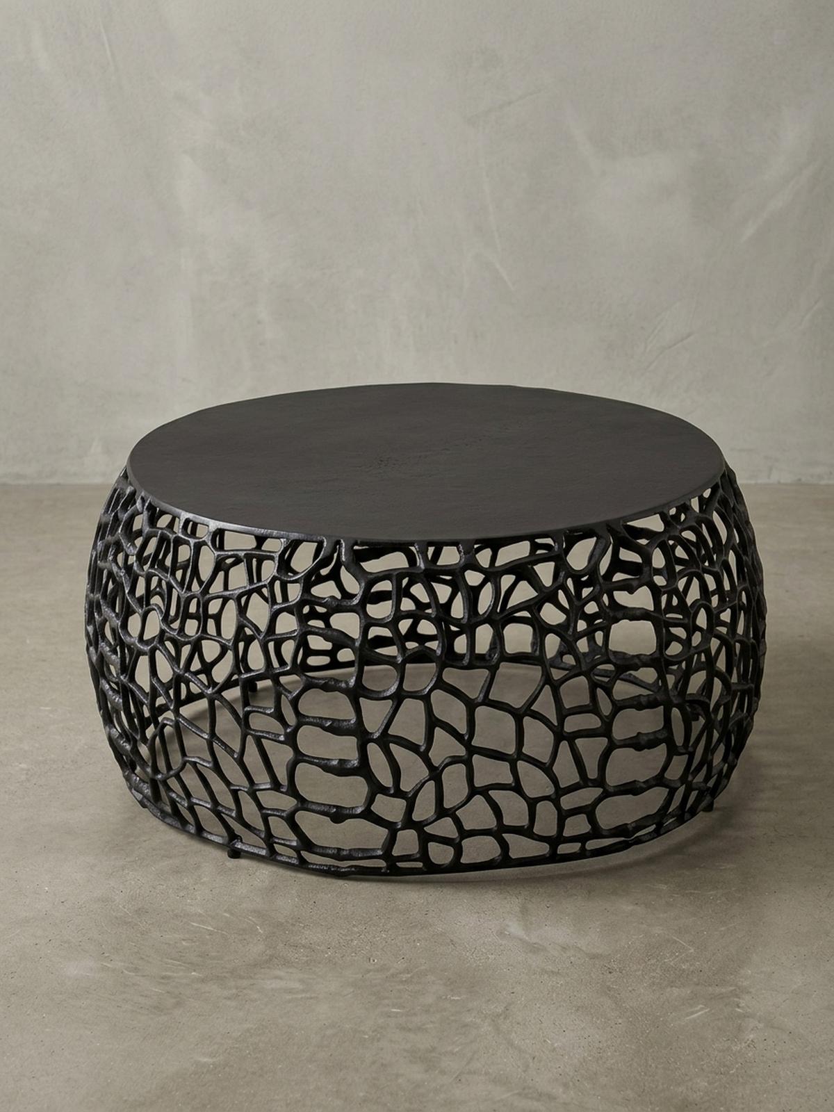 COUCHTISCH mit Aststruktur, lackiertes Aluminium, handgefertigt, Ablagefläche, Schwarz 66x66x30 cm - Schwarz, Metall (66/66/30cm) - KADIMA DESIGN