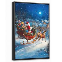LEINWAND Bilder mit Rahmen - Weihnachtsmann - Rentier - Weihnachten - Schnee - 20x30 - Cognac, Textil (20/30cm) - MuchoWow