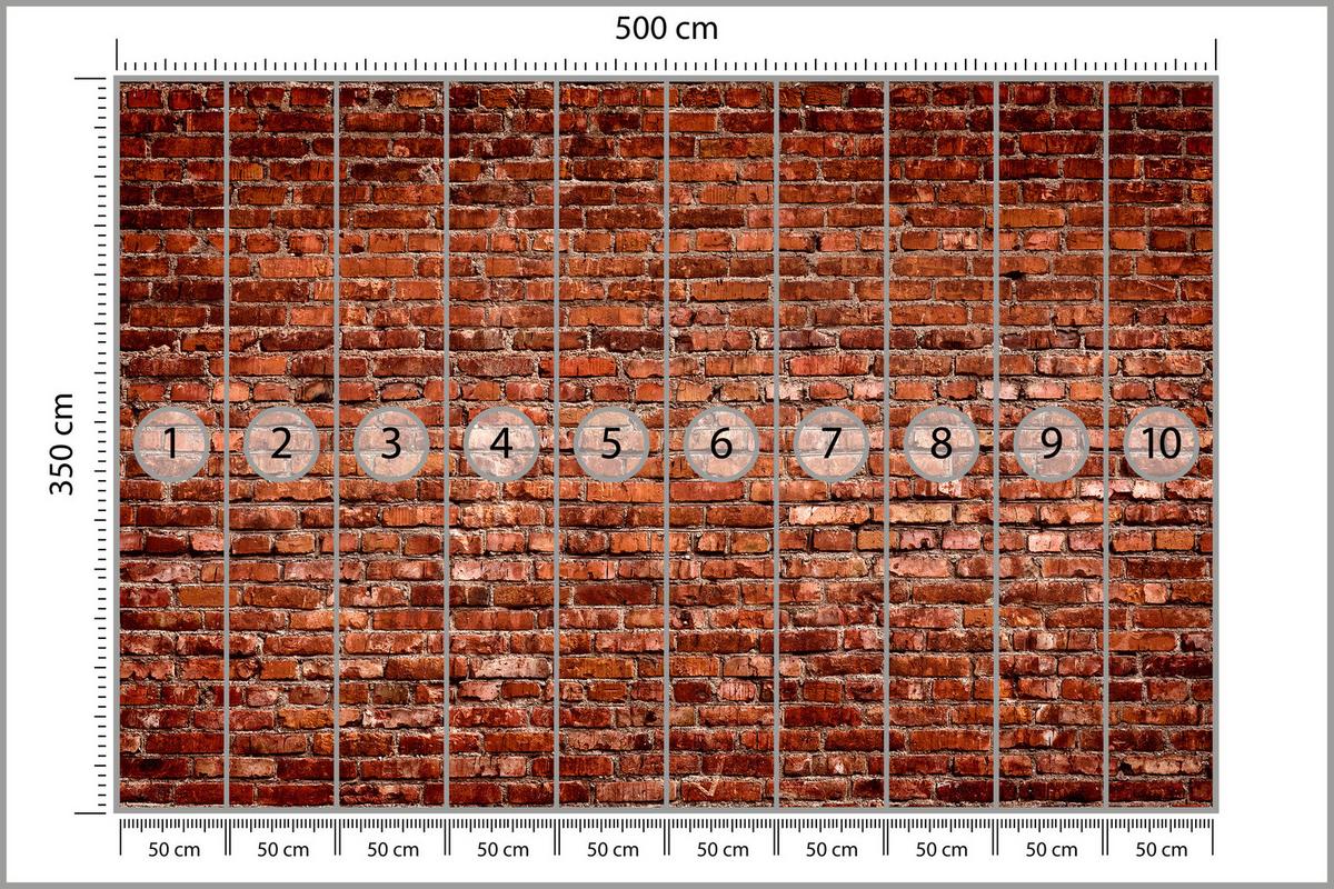FOTOTAPETE für Wohnzimmer Alte Rote Ziegelwand Rustikal 500x350 - Rot/Orange, Papier (500/350cm) - Muralo