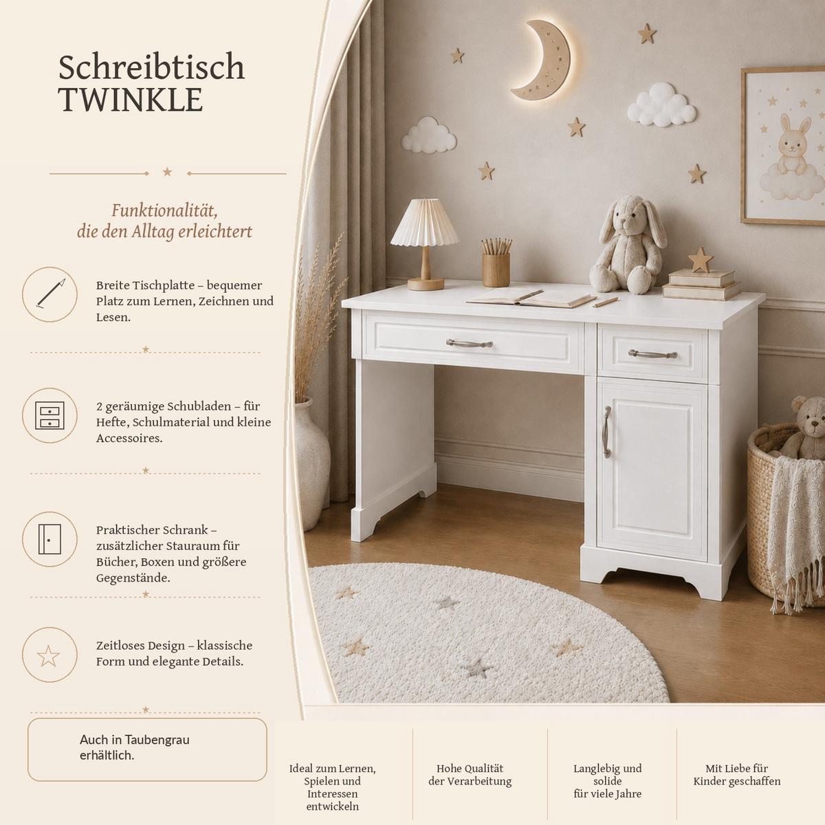 CHILDREN' desk TWINKLE für das Kinderzimmer Weiß matt - Weiß, Holzwerkstoff (122/76/60cm) - Lookway